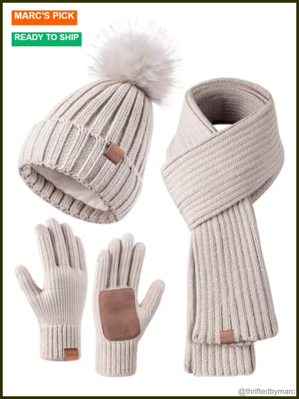 Women's Winter Beanie Scarf Gloves Set 3-Piece Acrylic Fleece Lined Touchscreen